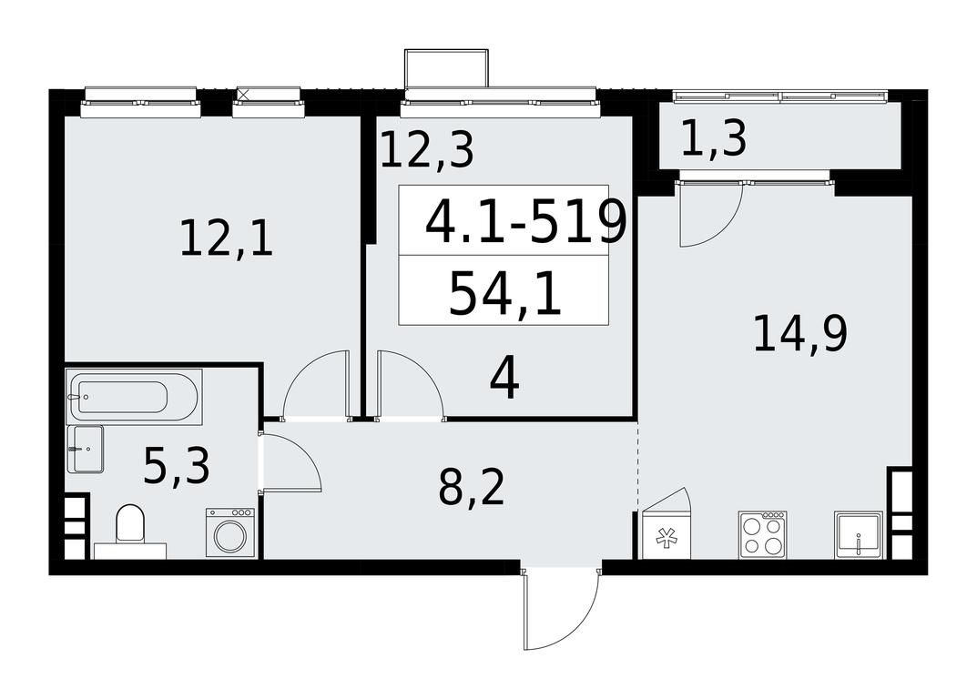1-BD Apartment Sale, 54.1平方米 at Yzhnye Sady, Yuzhnye Sady Residential Complex, Moscow, Russia #1 1-BD Apartment Sale, 54.1平方米 at Yzhnye Sady, Yuzhnye Sady Residential Complex, Moscow, Russia #1
