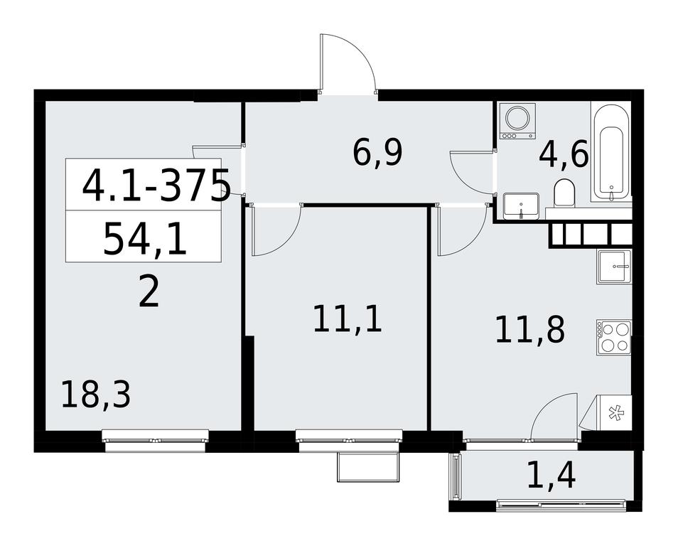 1-BD Apartment Sale, 54.1 sq. m. at Yzhnye Sady, Yuzhnye Sady Residential Complex, Moscow, Russia #1