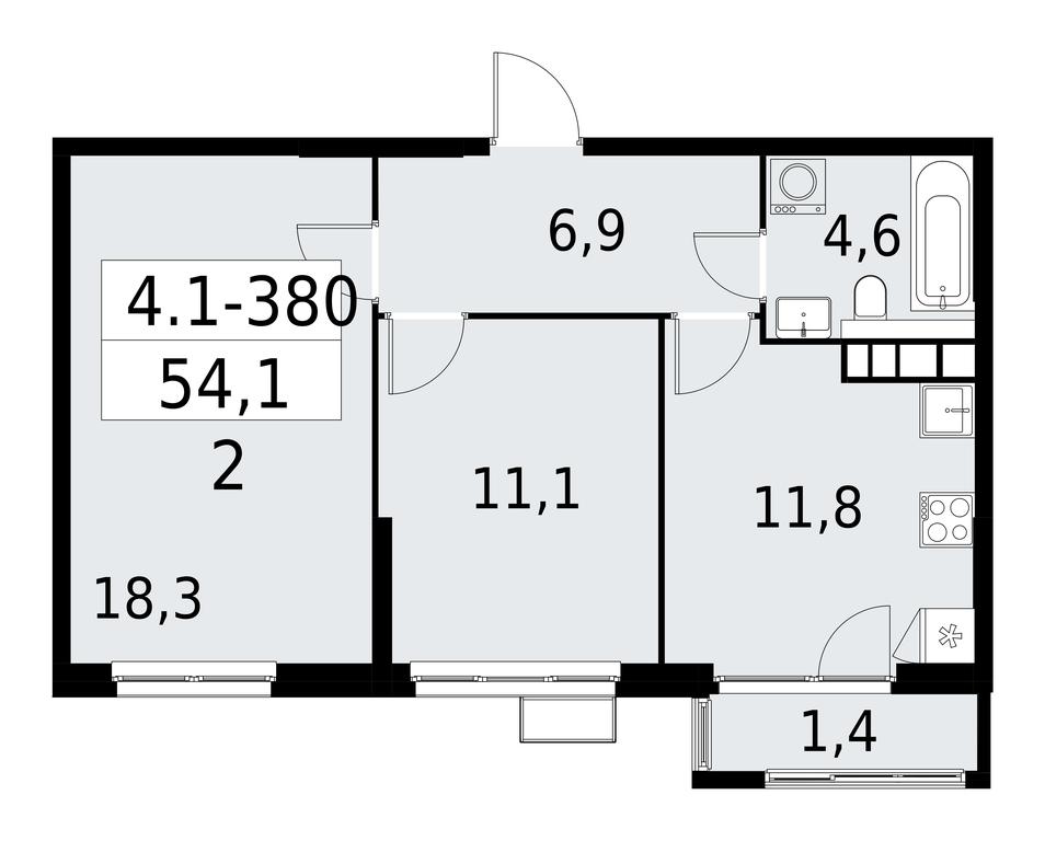 1-BD Apartment Sale, 54.1平方米 at Yzhnye Sady, Yuzhnye Sady Residential Complex, Moscow, Russia #1