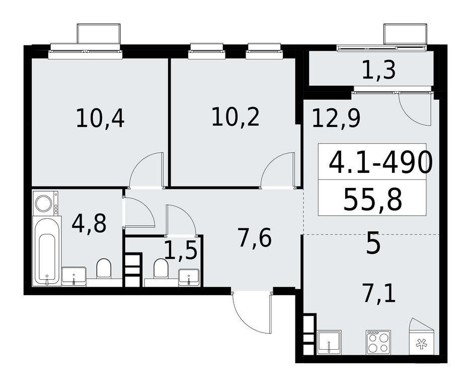 2-BD Apartment Sale, 55.8平方米 at Yzhnye Sady, Yuzhnye Sady Residential Complex, Moscow, Russia #1 2-BD Apartment Sale, 55.8平方米 at Yzhnye Sady, Yuzhnye Sady Residential Complex, Moscow, Russia #1