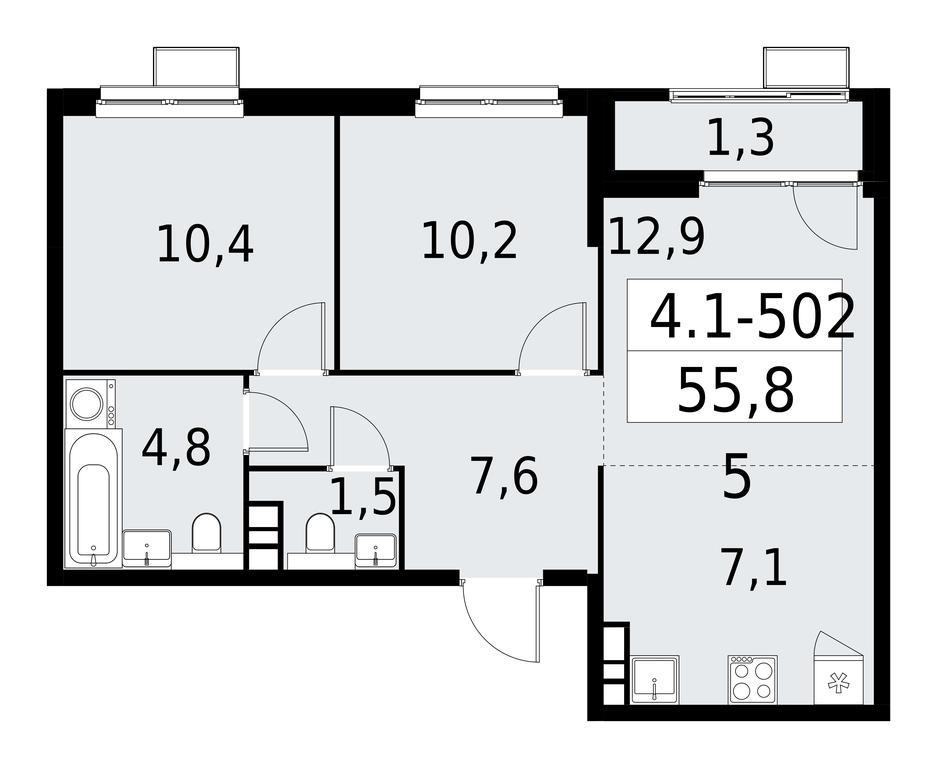 2-BD Apartment Sale, 55.8 sq. m. at Yzhnye Sady, Yuzhnye Sady Residential Complex, Moscow, Russia #1 2-BD Apartment Sale, 55.8 sq. m. at Yzhnye Sady, Yuzhnye Sady Residential Complex, Moscow, Russia #1