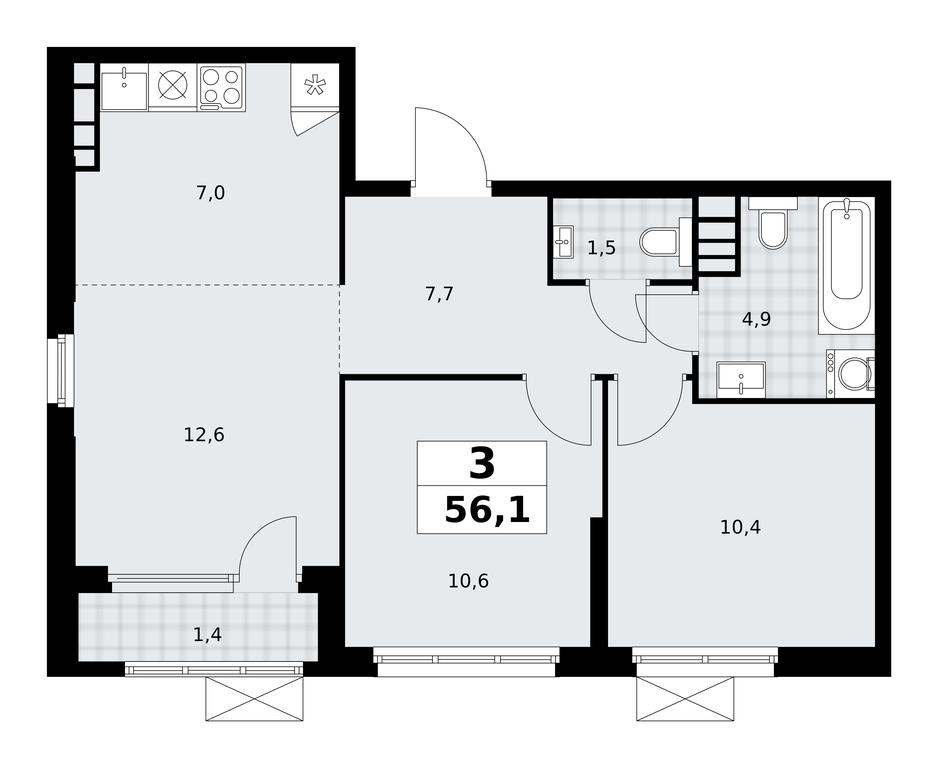 2-BD Apartment Sale, 56.1 sq. m. at Yzhnye Sady, Yuzhnye Sady Residential Complex, Moscow, Russia #2 2-BD Apartment Sale, 56.1 sq. m. at Yzhnye Sady, Yuzhnye Sady Residential Complex, Moscow, Russia #2