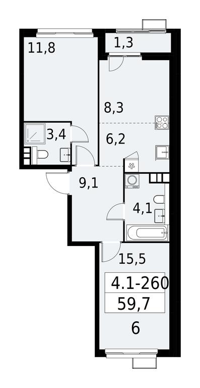 2-BD Apartment Sale, 59.7平方米 at Yzhnye Sady, Yuzhnye Sady Residential Complex, Moscow, Russia #1 2-BD Apartment Sale, 59.7平方米 at Yzhnye Sady, Yuzhnye Sady Residential Complex, Moscow, Russia #1
