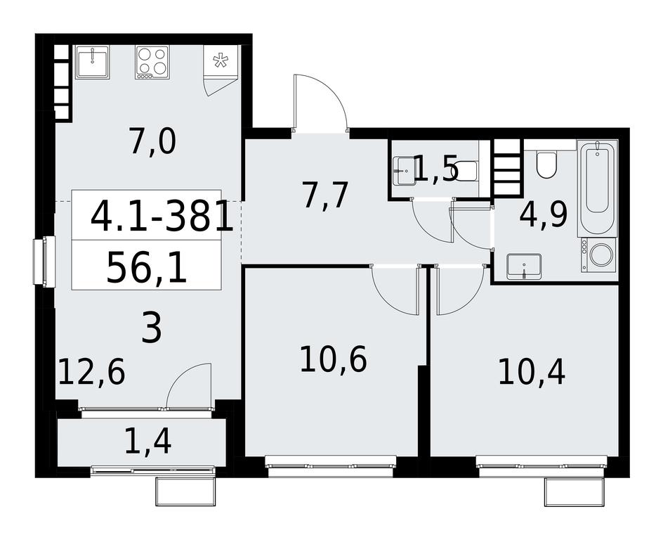 2-BD Apartment Sale, 56.1平方米 at Yzhnye Sady, Yuzhnye Sady Residential Complex, Moscow, Russia #1 2-BD Apartment Sale, 56.1平方米 at Yzhnye Sady, Yuzhnye Sady Residential Complex, Moscow, Russia #1
