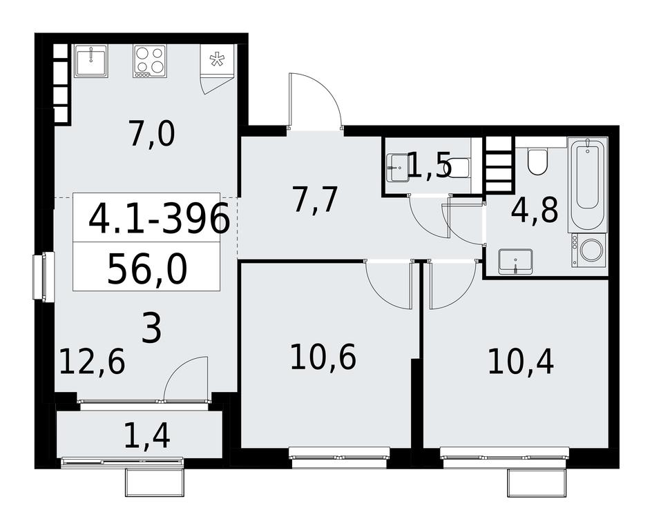 2-BD Apartment Sale, 56平方米 at Yzhnye Sady, Yuzhnye Sady Residential Complex, Moscow, Russia #1