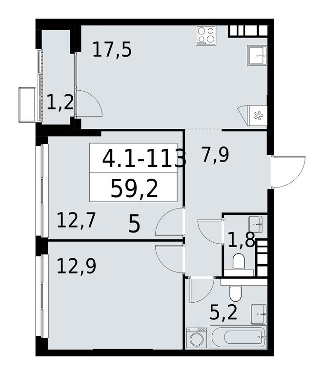 1-BD Apartment Sale, 59.2 sq. m. at Yzhnye Sady, Yuzhnye Sady Residential Complex, Moscow, Russia #1