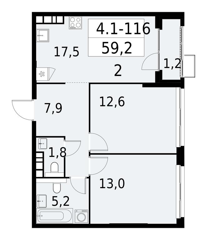 1-BD Apartment Sale, 59.2平方米 at Yzhnye Sady, Yuzhnye Sady Residential Complex, Moscow, Russia #1 1-BD Apartment Sale, 59.2平方米 at Yzhnye Sady, Yuzhnye Sady Residential Complex, Moscow, Russia #1