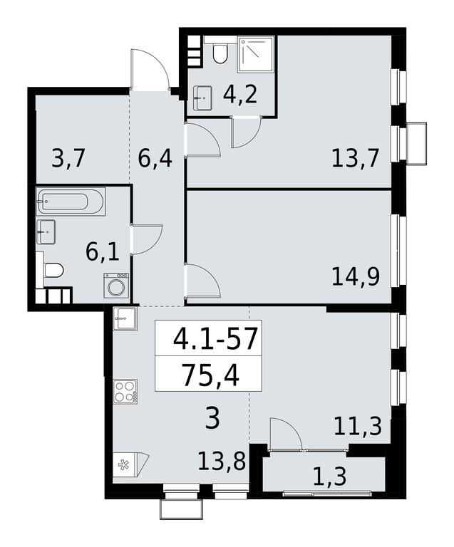 2-BD Apartment Sale, 75.4 sq. m. at Yzhnye Sady, Yuzhnye Sady Residential Complex, Moscow, Russia #1 2-BD Apartment Sale, 75.4 sq. m. at Yzhnye Sady, Yuzhnye Sady Residential Complex, Moscow, Russia #1