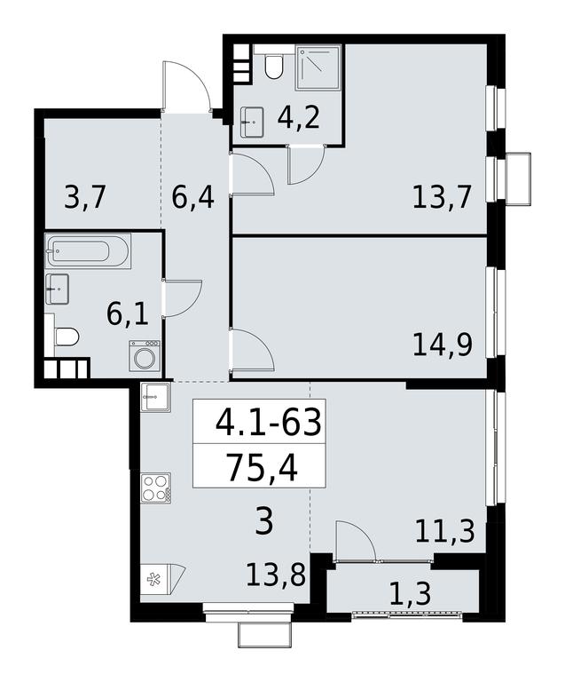 2-BD Apartment Sale, 75.4平方米 at Yzhnye Sady, Yuzhnye Sady Residential Complex, Moscow, Russia #1 2-BD Apartment Sale, 75.4平方米 at Yzhnye Sady, Yuzhnye Sady Residential Complex, Moscow, Russia #1