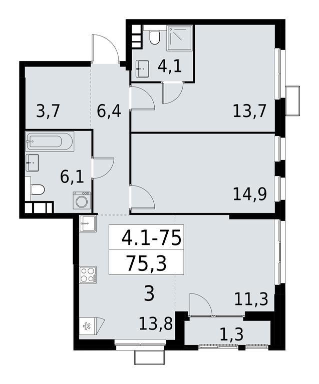 2-BD Apartment Sale, 75.3 sq. m. at Yzhnye Sady, Yuzhnye Sady Residential Complex, Moscow, Russia #1 2-BD Apartment Sale, 75.3 sq. m. at Yzhnye Sady, Yuzhnye Sady Residential Complex, Moscow, Russia #1