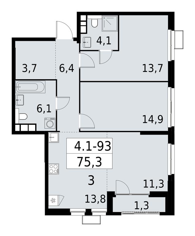 2-BD Apartment Sale, 75.3平方米 at Yzhnye Sady, Yuzhnye Sady Residential Complex, Moscow, Russia #1 2-BD Apartment Sale, 75.3平方米 at Yzhnye Sady, Yuzhnye Sady Residential Complex, Moscow, Russia #1