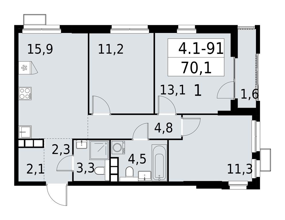 2-BD Apartment Sale, 70.1平方米 at Yzhnye Sady, Yuzhnye Sady Residential Complex, Moscow, Russia #1