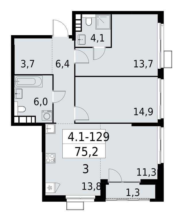 2-BD Apartment Sale, 75.1 sq. m. at Yzhnye Sady, Yuzhnye Sady Residential Complex, Moscow, Russia #1 2-BD Apartment Sale, 75.1 sq. m. at Yzhnye Sady, Yuzhnye Sady Residential Complex, Moscow, Russia #1