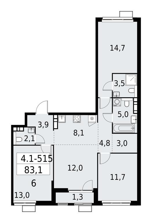 3-BD Apartment Sale, 83.1平方米 at Yzhnye Sady, Yuzhnye Sady Residential Complex, Moscow, Russia #1 3-BD Apartment Sale, 83.1平方米 at Yzhnye Sady, Yuzhnye Sady Residential Complex, Moscow, Russia #1