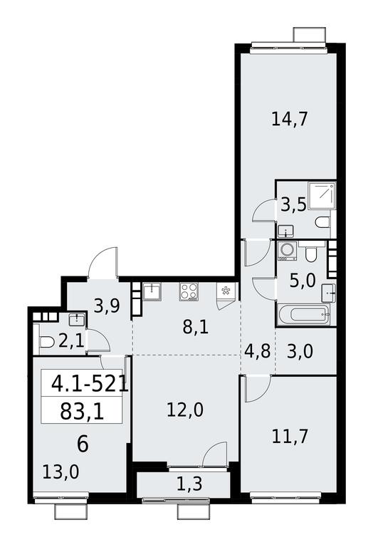 3-BD Apartment Sale, 83.1 sq. m. at Yzhnye Sady, Yuzhnye Sady Residential Complex, Moscow, Russia #1 3-BD Apartment Sale, 83.1 sq. m. at Yzhnye Sady, Yuzhnye Sady Residential Complex, Moscow, Russia #1