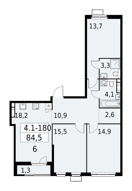 2-BD Apartment Sale, 84.5 sq. m. at Yzhnye Sady, Yuzhnye Sady Residential Complex, Moscow, Russia #1