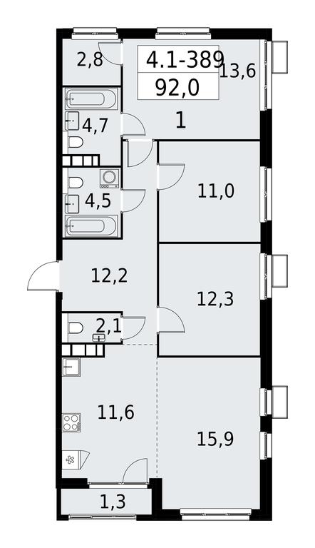 3-BD Apartment Sale, 92 sq. m. at Yzhnye Sady, Yuzhnye Sady Residential Complex, Moscow, Russia #1