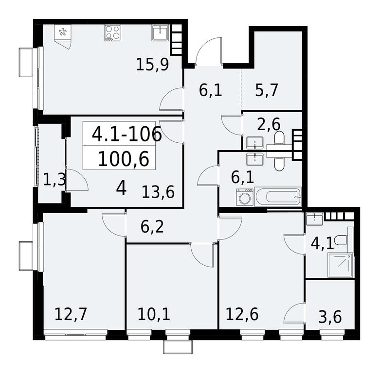 3-BD Apartment Sale, 100.6 sq. m. at Yzhnye Sady, Yuzhnye Sady Residential Complex, Moscow, Russia #1 3-BD Apartment Sale, 100.6 sq. m. at Yzhnye Sady, Yuzhnye Sady Residential Complex, Moscow, Russia #1