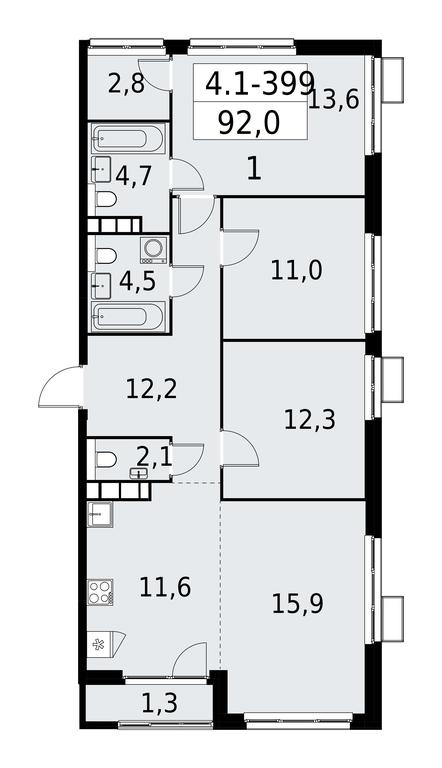 3-BD Apartment Sale, 92 sq. m. at Yzhnye Sady, Yuzhnye Sady Residential Complex, Moscow, Russia #1