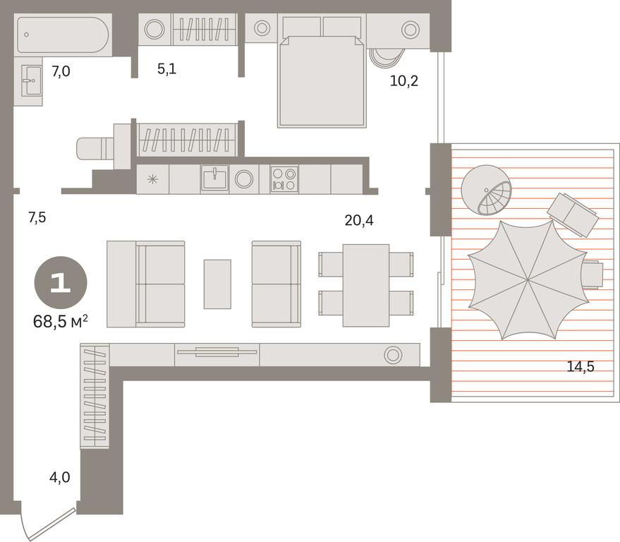 1-BD Apartment Sale, 66.2 sq. m. at Kvartal «MONS», Ogorodny Drive, Moscow, Russia #1 1-BD Apartment Sale, 66.2 sq. m. at Kvartal «MONS», Ogorodny Drive, Moscow, Russia #1
