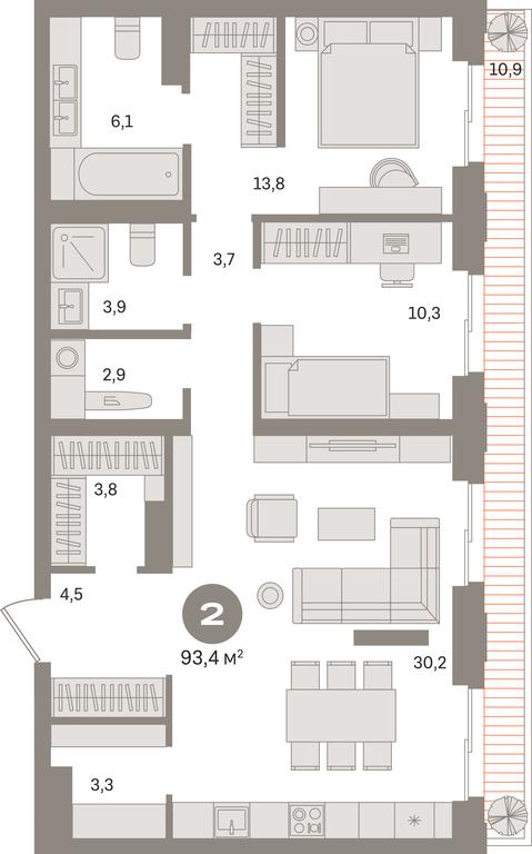 2-BD Apartment Sale, 96.3平方米 at Kvartal «MONS», Ogorodny Drive, Moscow, Russia #1