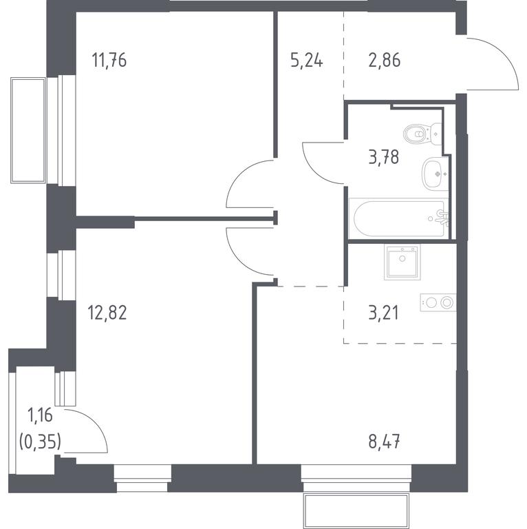 1-BD Apartment Sale, 48.49平方米 at Dolina Yauzy, Trudovaya Street, 23, Mytischi, Moscow Region, Russia #1