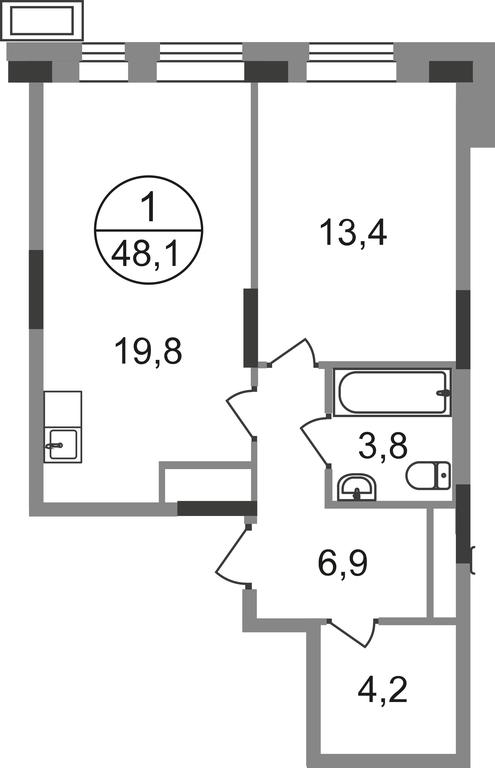 Apartment Sale, 48.1平方米 at Pervyi Moskovskiy, ulitsa Bianki, 1, Moskovskiy, Moscow, Russia #1