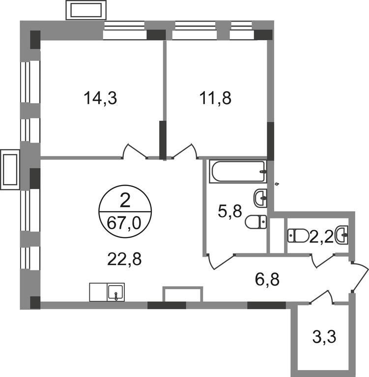 2-BD Apartment Sale, 67平方米 at Pervyi Moskovskiy, ulitsa Bianki, 1, Moskovskiy, Moscow, Russia #1