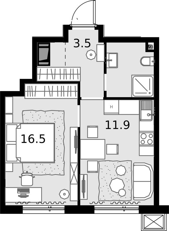 1-BD Apartment Sale, 35平方米 at Malevich, Otradnaya Street, 8, Moscow, Russia #1
