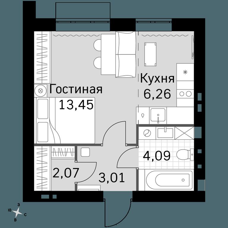 Apartment Sale, 28.88 sq. m. at Zhavoronki Club, zhiloy kompleks Akkord Smart-kvartal, Mitkino Village, Odintsovskiy City District, Moscow Region, Russia #1