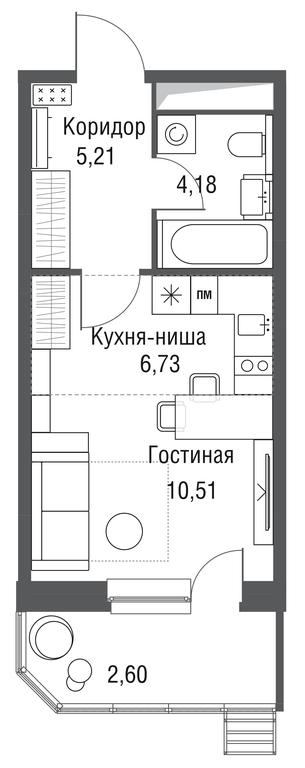 Apartment Sale, 29.23平方米 at Odinburg, Severnaya Street, 11, Odintsovo, Moscow Region, Russia #2