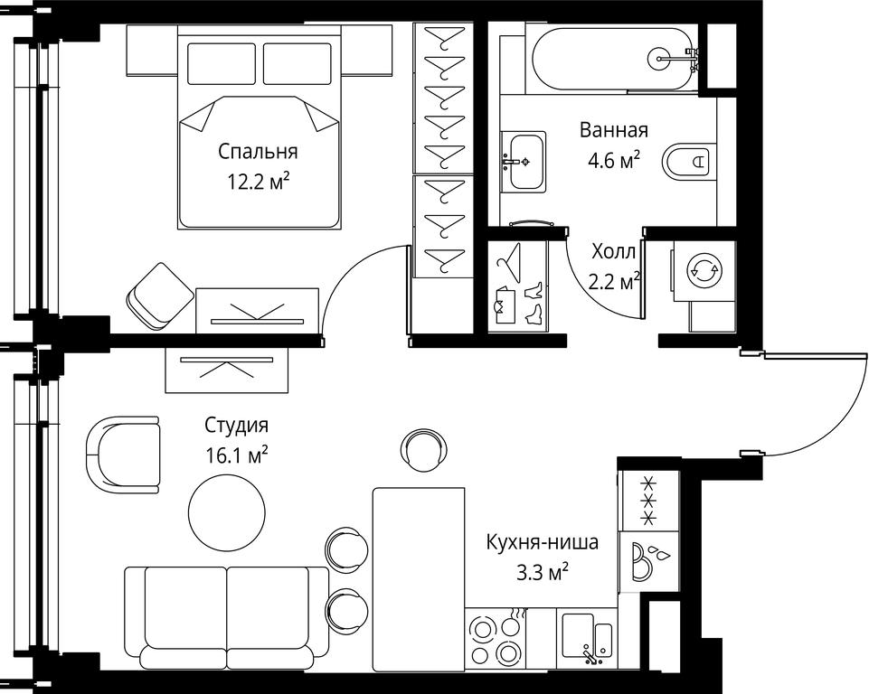 1-BD Apartment Sale, 38.4平方米 at Symphony 34, 2nd Khutorskaya Street, 38А, Moscow, Russia #2 1-BD Apartment Sale, 38.4平方米 at Symphony 34, 2nd Khutorskaya Street, 38А, Moscow, Russia #2