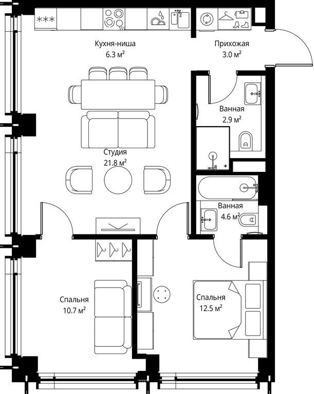 2-BD Apartment Sale, 61.8 sq. m. at Symphony 34, 2nd Khutorskaya Street, 38А, Moscow, Russia #2 2-BD Apartment Sale, 61.8 sq. m. at Symphony 34, 2nd Khutorskaya Street, 38А, Moscow, Russia #2