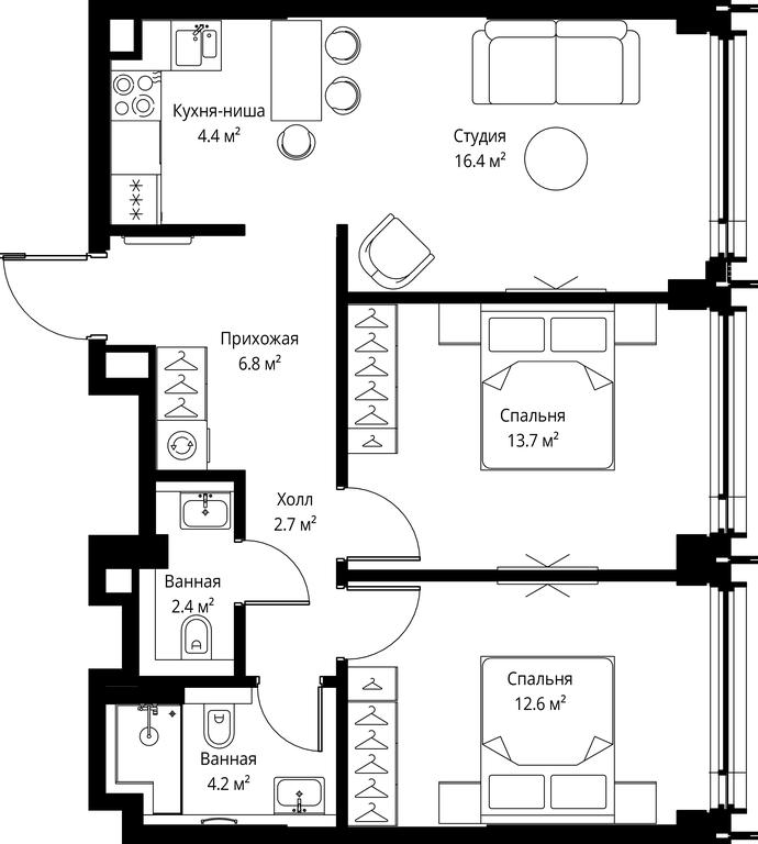 2-BD Apartment Sale, 63.2 sq. m. at Symphony 34, 2nd Khutorskaya Street, 38А, Moscow, Russia #2 2-BD Apartment Sale, 63.2 sq. m. at Symphony 34, 2nd Khutorskaya Street, 38А, Moscow, Russia #2