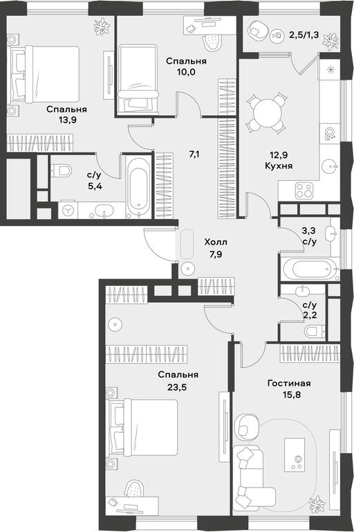 3-BD Apartment Sale, 103.3平方米 at Alia, Lyotnaya Street, 95Бк2, Moscow, Russia #2 3-BD Apartment Sale, 103.3平方米 at Alia, Lyotnaya Street, 95Бк2, Moscow, Russia #2
