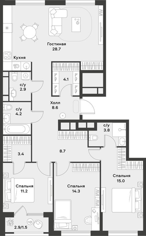 2-BD Apartment Sale, 106.4平方米 at Alia, Lyotnaya Street, 95Бк2, Moscow, Russia #2 2-BD Apartment Sale, 106.4平方米 at Alia, Lyotnaya Street, 95Бк2, Moscow, Russia #2
