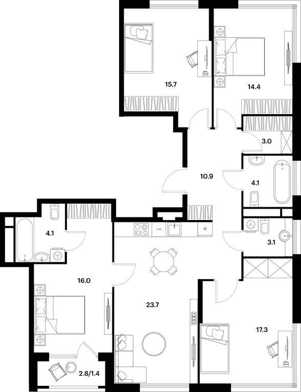 3-BD Apartment Sale, 113.7 sq. m. at Alia, Lyotnaya Street, 95Бк2, Moscow, Russia #1