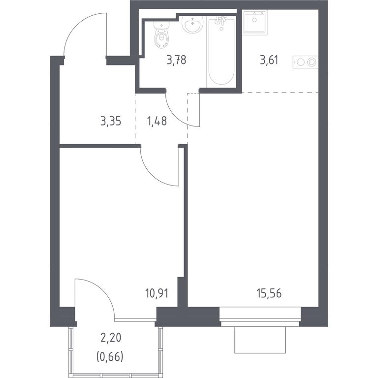 Apartment Sale, 39.35 sq. m. at Bogdanovskiy Les, derevnya Bogdanikha, Leninskiy City District, Moscow Region, Russia #1