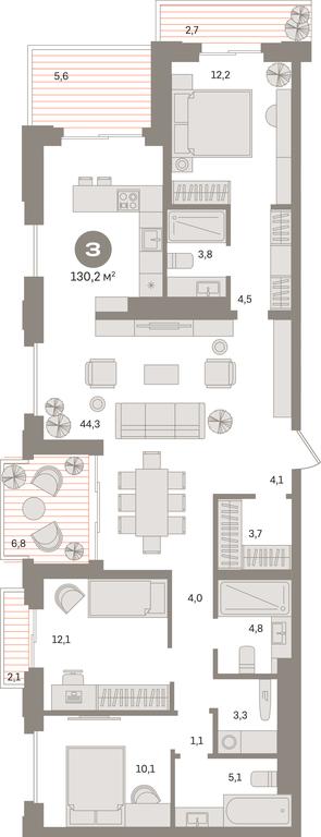 3-BD Apartment Sale, 132.5平方米 at Kvartal «MONS», Ogorodny Drive, Moscow, Russia #1 3-BD Apartment Sale, 132.5平方米 at Kvartal «MONS», Ogorodny Drive, Moscow, Russia #1