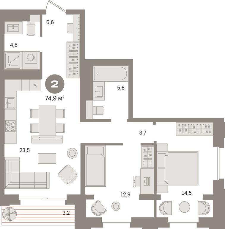 2-BD Apartment Sale, 75.6平方米 at Kvartal «MONS», Ogorodny Drive, Moscow, Russia #1