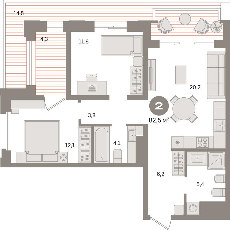 2-BD Apartment Sale, 88.8平方米 at Kvartal «MONS», Ogorodny Drive, Moscow, Russia #1