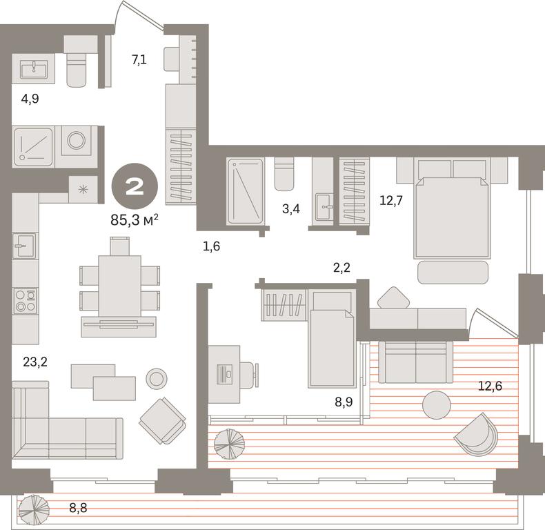 2-BD Apartment Sale, 87平方米 at Kvartal «MONS», Ogorodny Drive, Moscow, Russia #1