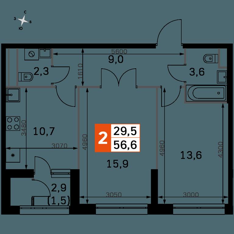 2-BD Apartment Sale, 56.7平方米 at Sky Garden, Stroitelny Drive, 9с6, Moscow, Russia #1 2-BD Apartment Sale, 56.7平方米 at Sky Garden, Stroitelny Drive, 9с6, Moscow, Russia #1