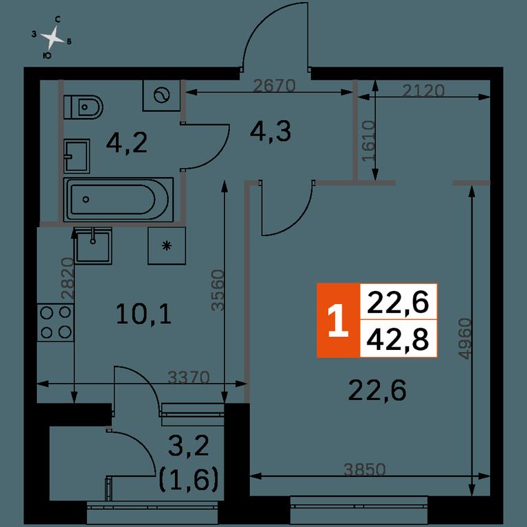 1-BD Apartment Sale, 43.1 sq. m. at Sky Garden, Stroitelny Drive, 9с6, Moscow, Russia #1 1-BD Apartment Sale, 43.1 sq. m. at Sky Garden, Stroitelny Drive, 9с6, Moscow, Russia #1