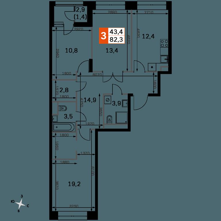 3-BD Apartment Sale, 82.3 sq. m. at Sky Garden, Stroitelny Drive, 9с6, Moscow, Russia #1 3-BD Apartment Sale, 82.3 sq. m. at Sky Garden, Stroitelny Drive, 9с6, Moscow, Russia #1