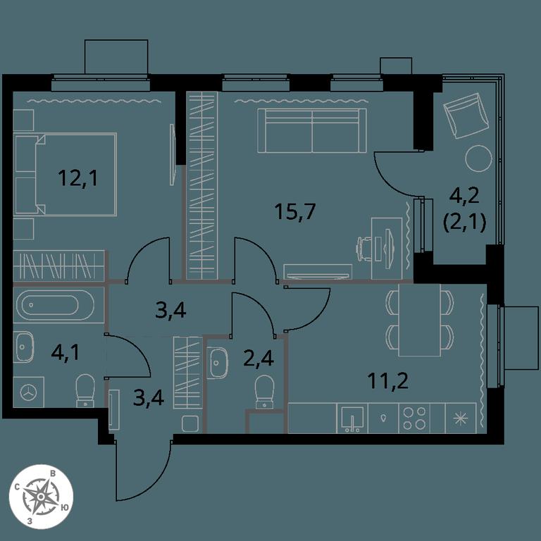 2-BD Apartment Sale, 54.4平方米 at 1 Izmajlovskij, Montazhnaya Street, 8с13, Moscow, Russia #1 2-BD Apartment Sale, 54.4平方米 at 1 Izmajlovskij, Montazhnaya Street, 8с13, Moscow, Russia #1