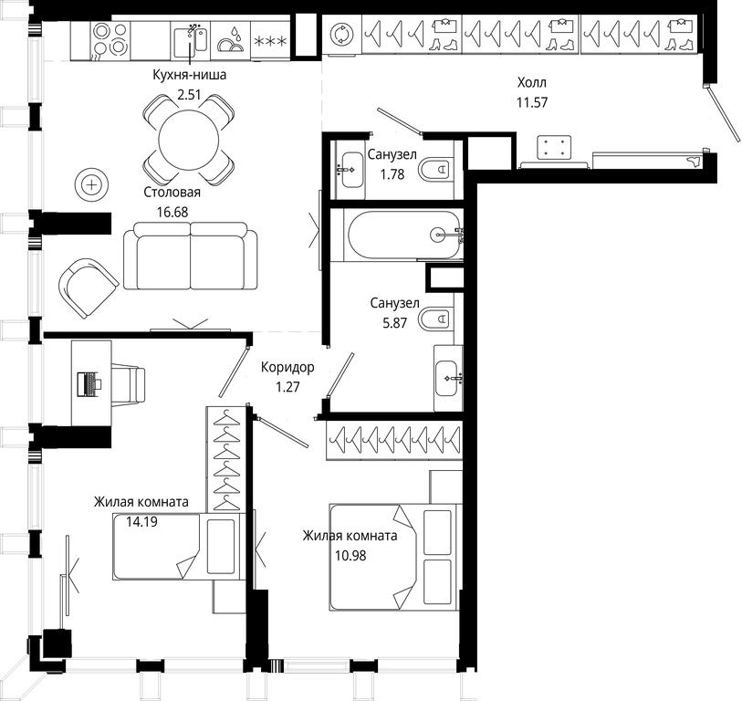 2-BD Apartment Sale, 61.45平方米 at Mod, 4th Maryinoy Roschi Street, 12с9, Moscow, Russia #1