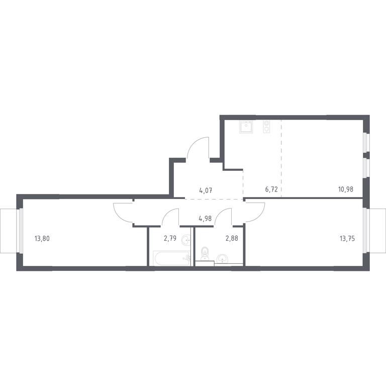 1-BD Apartment Sale, 59.97 sq. m. at Prigorod Lesnoe, Molodyozhny bulvar, 6, derevnya Misaylovo, Leninskiy City District, Moscow Region, Russia #1