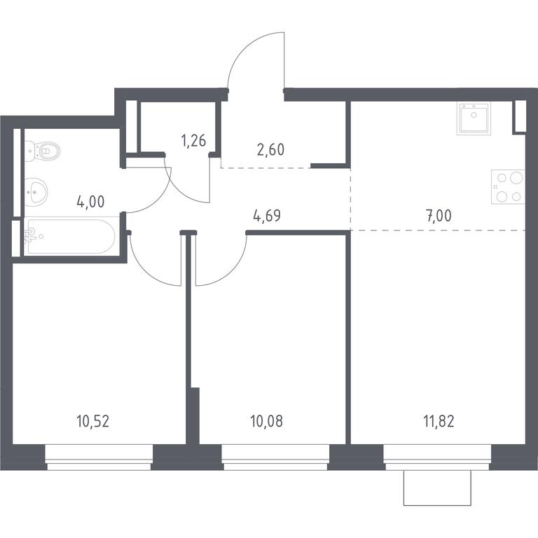 1-BD Apartment Sale, 51.97平方米 at Bogdanovskiy Les, derevnya Bogdanikha, Leninskiy City District, Moscow Region, Russia #1