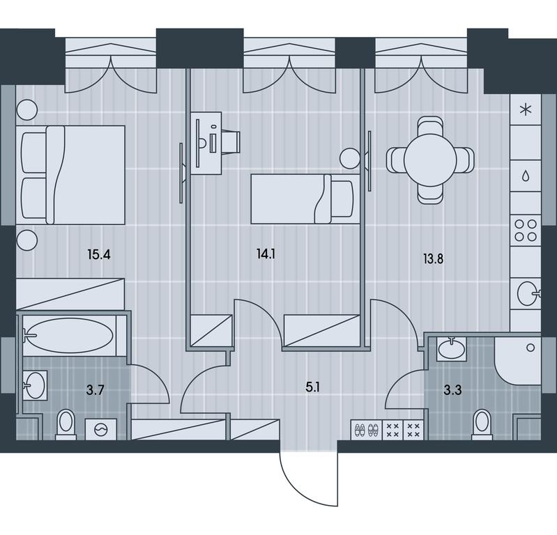 2-BD Apartment Sale, 55.4 sq. m. at Ever, Obrucheva Street, вл23, Moscow, Russia #1